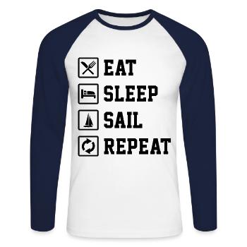 Eat Sleep Sail Repeat Sailor Skipper Captain Sailb - Unisex Baseballshirt langarm - Weiß/Navy - Vorne - Nik (191cm)
