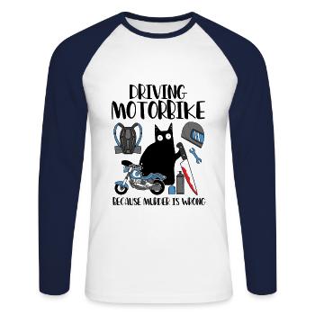 Conduire une moto parce que le meurtre est un mauvais chat - T-shirt baseball manches longues Homme - blanc/marine - Devant - Nik (191cm)