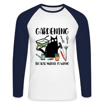 Jardiner parce que le meurtre est un mauvais chat noir - T-shirt baseball manches longues Homme - blanc/marine - Devant - Nik (191cm)