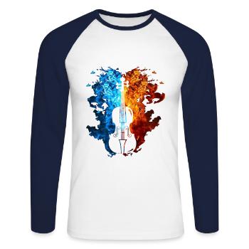 Violin Red Blue Fire Musical Instrument - Unisex Long Sleeve Baseball T-Shirt - white/navy - Front - Nik (191cm)