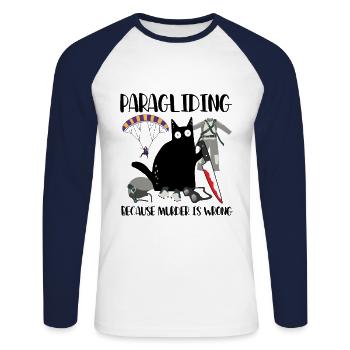 Parapente parce que le meurtre est un mauvais chat noir - T-shirt baseball manches longues Homme - blanc/marine - Devant - Nik (191cm)