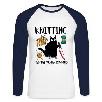 Tricoter parce que le meurtre est un mauvais chat tricot - T-shirt baseball manches longues Homme - blanc/marine - Devant - Nik (191cm)