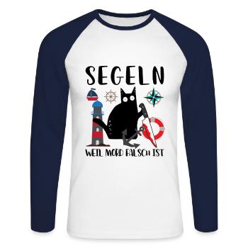 Segeln Weil Mord Falsch Ist Segler Skipper Katze - Unisex Baseballshirt langarm - Weiß/Navy - Vorne - Nik (191cm)