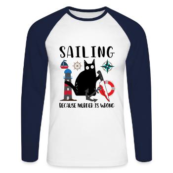 Sailing Because Murder Is Wrong Black Cat - Unisex Long Sleeve Baseball T-Shirt - white/navy - Front - Nik (191cm)