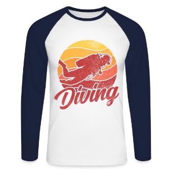Retro Graphic Snorkeler Scuba Diver Diving Snorkel - Unisex Baseballshirt langarm - Weiß/Navy - Vorne - Nik (191cm)
