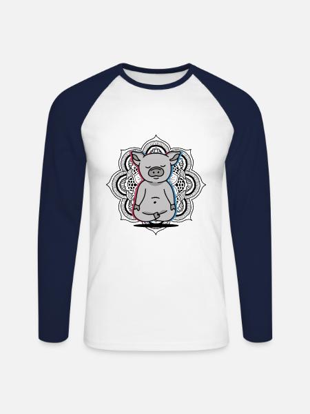 Pig Yoga - Unisex Long Sleeve Baseball T-Shirt - white/navy