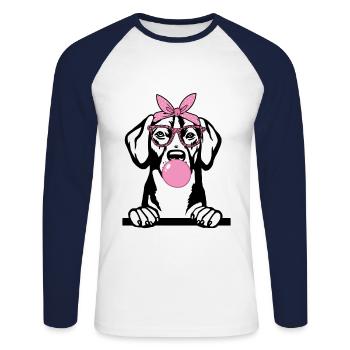 Le chien mâche de la gomme - T-shirt baseball manches longues Homme - blanc/marine - Devant - Nik (191cm)