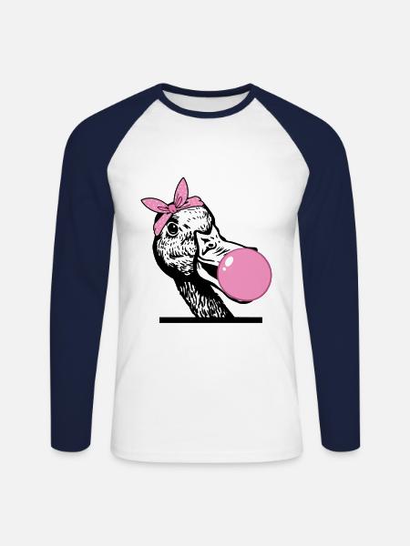 Duck chews gum - Unisex Long Sleeve Baseball T-Shirt - white/navy