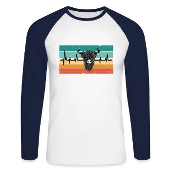 Herzschlag Ochse - Unisex Baseballshirt langarm - Weiß/Navy - Vorne - Nik (191cm)
