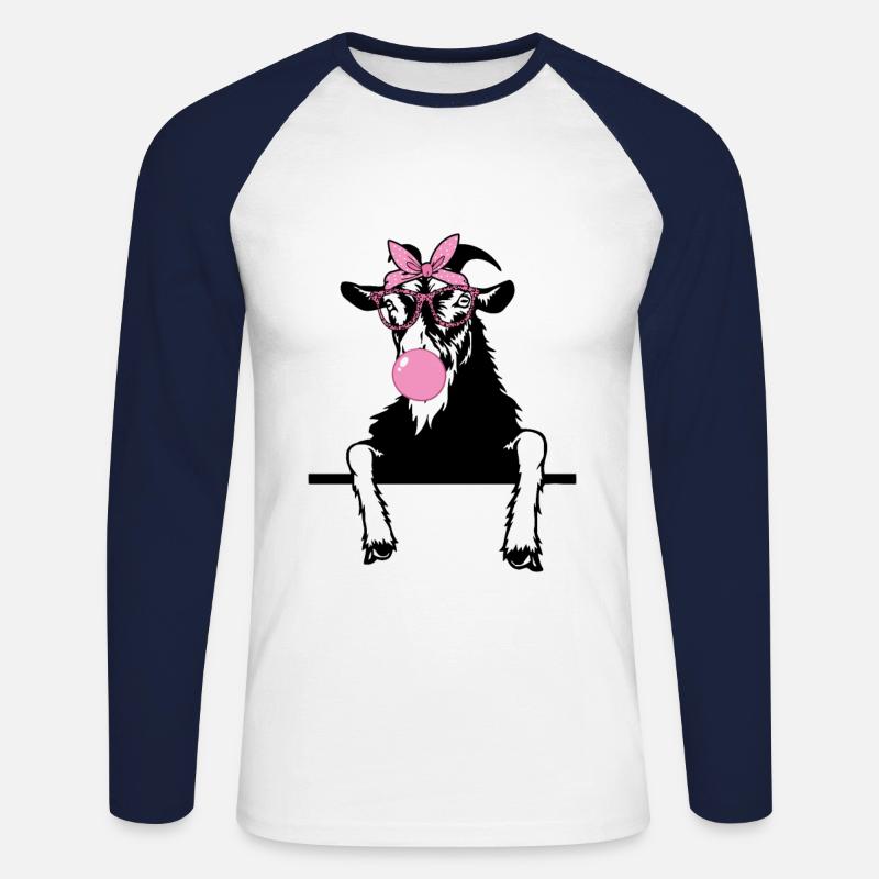 Ziege kaut Kaugummi - Unisex Baseballshirt langarm - Weiß/Navy