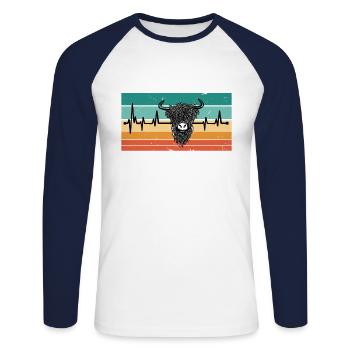 Herzschlag Ochse - Unisex Baseballshirt langarm - Weiß/Navy - Vorne - Nik (191cm)