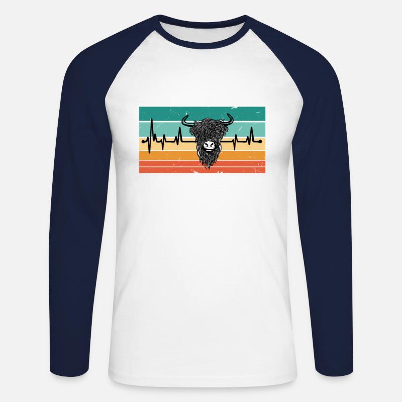 Herzschlag Ochse - Unisex Baseballshirt langarm - Weiß/Navy