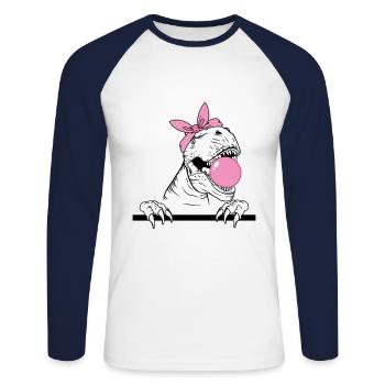 T-Rex mit Kaugummi Dino Dinosaurier kaut Kaugummi - Unisex Baseballshirt langarm - Weiß/Navy - Vorne - Nik (191cm)