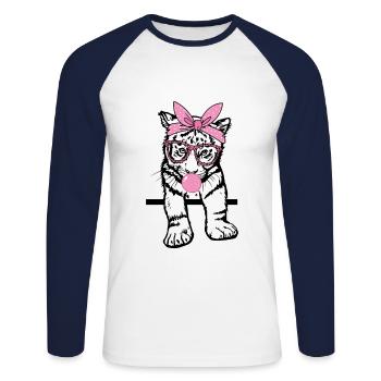 Le tigre mâche de la gomme - T-shirt baseball manches longues Homme - blanc/marine - Devant - Nik (191cm)