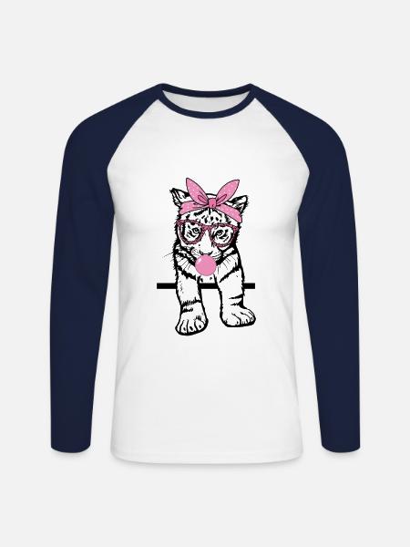 Tiger chews gum - Unisex Long Sleeve Baseball T-Shirt - white/navy