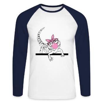 Bärtiger Drache kaut Kaugummi Blase Bartagame - Unisex Baseballshirt langarm - Weiß/Navy - Vorne - Nik (191cm)
