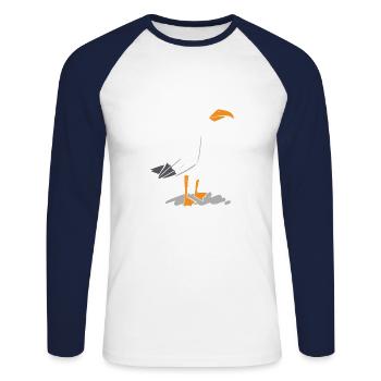 Bevor du fragst Nein Vogel - Unisex Baseballshirt langarm - Weiß/Navy - Vorne - Nik (191cm)