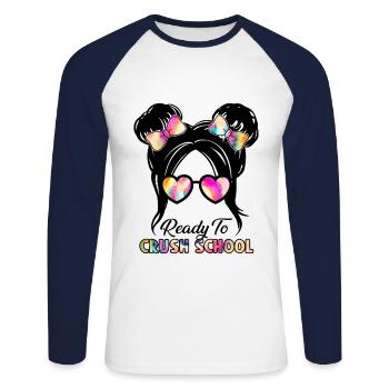Un écolier prêt à écraser un élève de première année - T-shirt baseball manches longues Homme - blanc/marine - Devant - Nik (191cm)