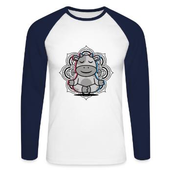 Yoga Rind Mandala Lotusblume Meditation Kuh - Unisex Baseballshirt langarm - Weiß/Navy - Vorne - Nik (191cm)