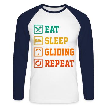 Eat Sleep Gliding Repeat Paragliding Parachute Par - Unisex Baseballshirt langarm - Weiß/Navy - Vorne - Nik (191cm)