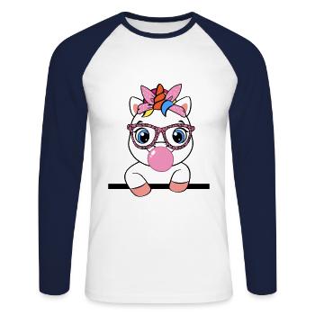 Einhorn kaut Kaugummi - Unisex Baseballshirt langarm - Weiß/Navy - Vorne - Nik (191cm)