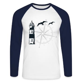 Anchor Windrose Maritime Sea Sailing - T-shirt baseball manches longues Homme - blanc/marine - Devant - Nik (191cm)