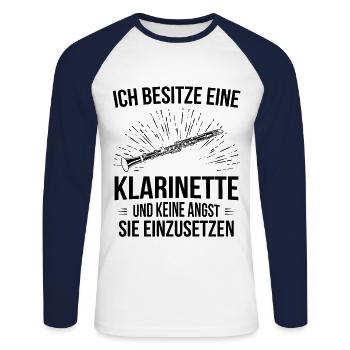 Klarinette Klarinettenspieler Klarinettist - Unisex Baseballshirt langarm - Weiß/Navy - Vorne - Nik (191cm)
