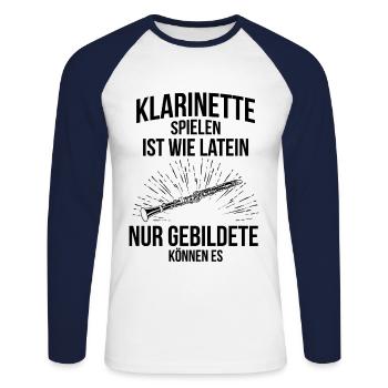 Klarinette Klarinettenspieler Klarinettist - Unisex Baseballshirt langarm - Weiß/Navy - Vorne - Nik (191cm)