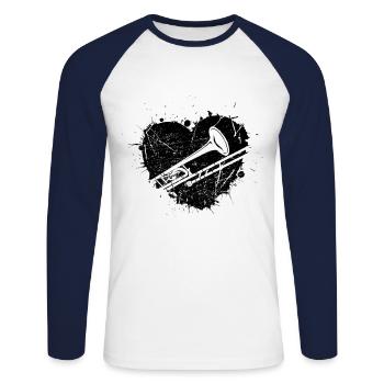 Trombone Joueur de trombone Tromboniste - T-shirt baseball manches longues Homme - blanc/marine - Devant - Nik (191cm)
