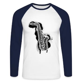 Saxophone Saxophoniste Saxophoniste - T-shirt baseball manches longues Homme - blanc/marine - Devant - Nik (191cm)