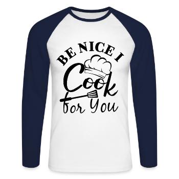 Chef Chef Chef Cuisine Drôle de dicton - T-shirt baseball manches longues Homme - blanc/marine - Devant - Nik (191cm)