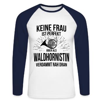 Waldhorn Waldhornspieler Waldhornist - Unisex Baseballshirt langarm - Weiß/Navy - Vorne - Nik (191cm)