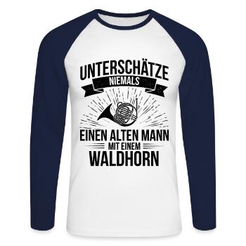 Waldhorn Waldhornspieler Waldhornist - Unisex Baseballshirt langarm - Weiß/Navy - Vorne - Nik (191cm)