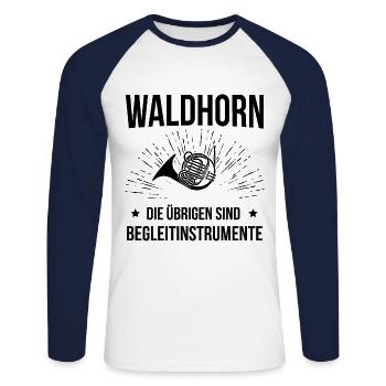 Waldhorn Waldhornspieler Waldhornist - Unisex Baseballshirt langarm - Weiß/Navy - Vorne - Nik (191cm)