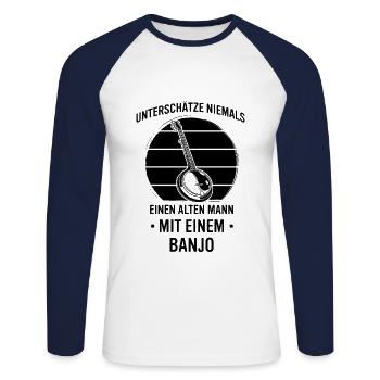 Banjo Banjospieler Banjoist - Unisex Baseballshirt langarm - Weiß/Navy - Vorne - Nik (191cm)