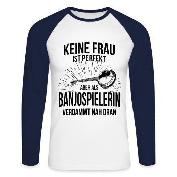 Banjo Banjospieler Banjoist - Unisex Baseballshirt langarm - Weiß/Navy - Vorne - Nik (191cm)