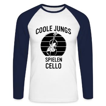 Cello Cellospieler Cellist - Unisex Baseballshirt langarm - Weiß/Navy - Vorne - Nik (191cm)