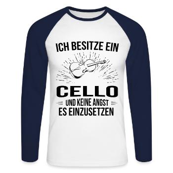 Cello Cellospieler Cellist - Unisex Baseballshirt langarm - Weiß/Navy - Vorne - Nik (191cm)
