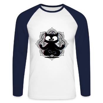 Namaste Yoga Crazy Cat Mandala Lotus - Unisex Long Sleeve Baseball T-Shirt - white/navy - Front - Nik (191cm)