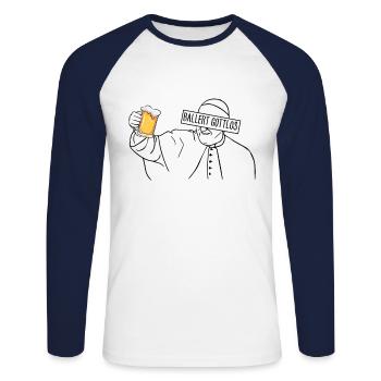 BALLERT GOTTLOS Papst Franziskus Bier Biertrinker - Unisex Baseballshirt langarm - Weiß/Navy - Vorne - Nik (191cm)