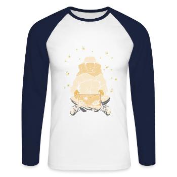 Imker Yoga - Unisex Baseballshirt langarm - Weiß/Navy - Vorne - Nik (191cm)