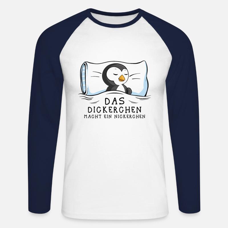 Dickerchen macht Nickerchen Pinguin - Unisex Baseballshirt langarm - Weiß/Navy
