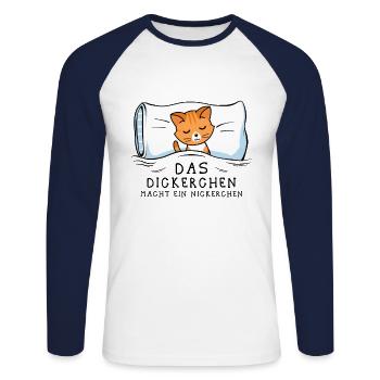 Dickerchen macht Nickerchen Katze - Unisex Baseballshirt langarm - Weiß/Navy - Vorne - Nik (191cm)