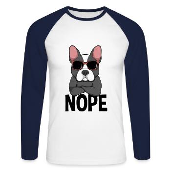 Nope French Bulldog Dog Nope - Unisex Long Sleeve Baseball T-Shirt - white/navy - Front - Nik (191cm)