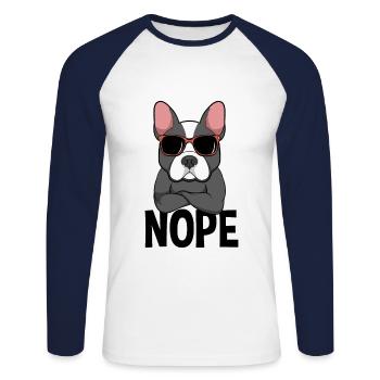 Nope Bouledogue Français Nope - T-shirt baseball manches longues Homme - blanc/marine - Devant - Nik (191cm)