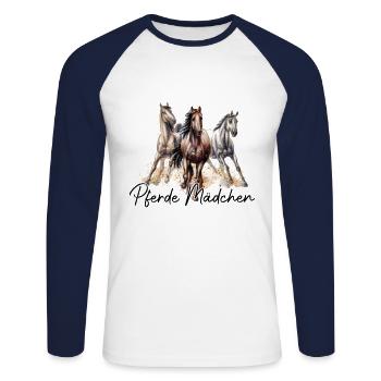 Fille à cheval - T-shirt baseball manches longues Homme - blanc/marine - Devant - Nik (191cm)