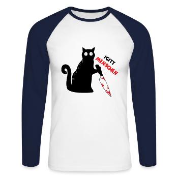 Igitt Menschen Katze Introvertiert - Unisex Baseballshirt langarm - Weiß/Navy - Vorne - Nik (191cm)