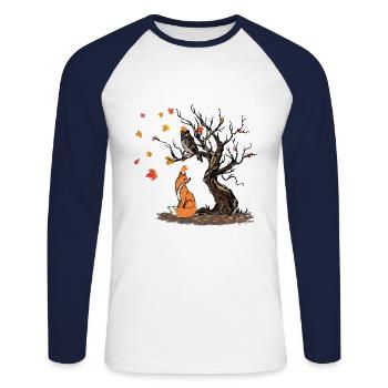 Fox and owl on the tree - Unisex Long Sleeve Baseball T-Shirt - white/navy - Front - Nik (191cm)