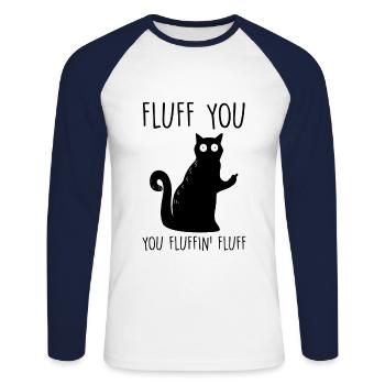 Fluff You Katze - Unisex Baseballshirt langarm - Weiß/Navy - Vorne - Nik (191cm)
