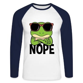 Nope Frog Nope Simple Nope - Unisex Long Sleeve Baseball T-Shirt - white/navy - Front - Nik (191cm)